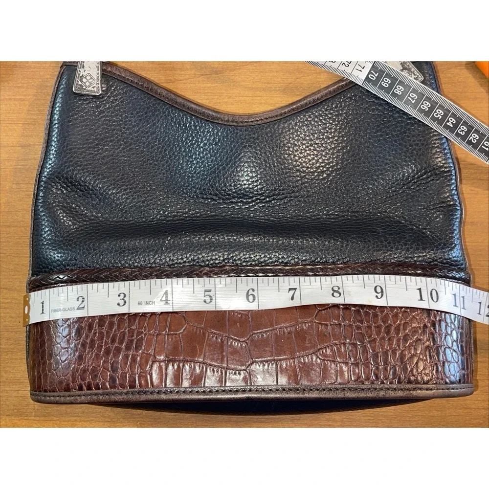 VTG Brighton Purse Black Brown A417474 Croc Pebble Braided Handle Western Ranch